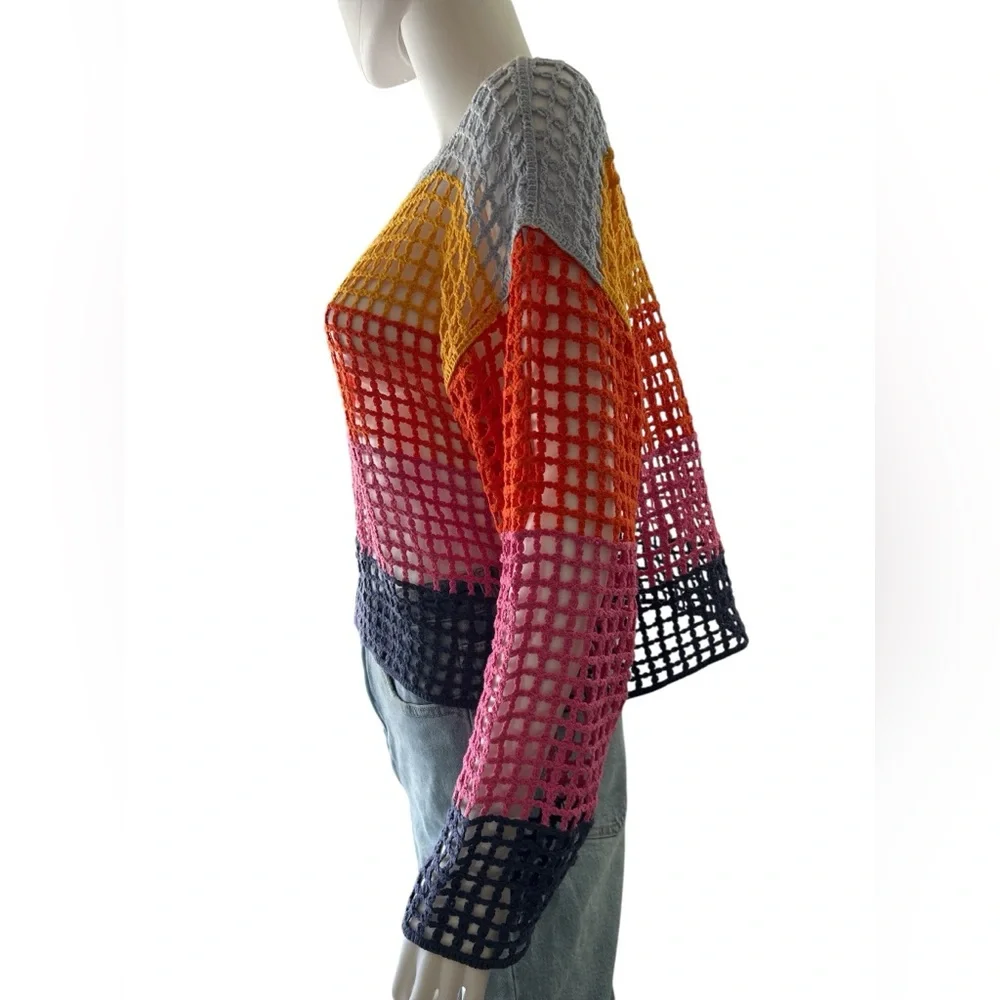Anthropologie Maeve Yellow and Blue Crochet Top